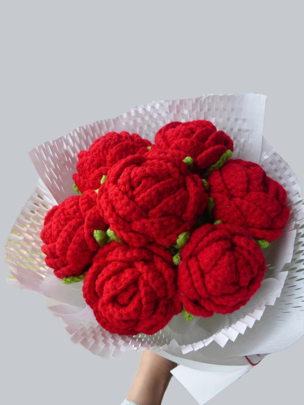 red rose knitted bouquet