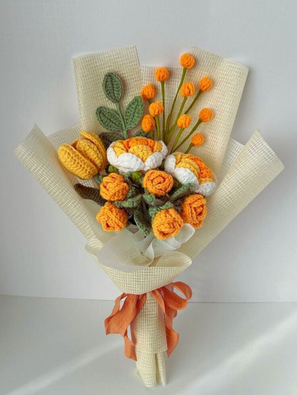 Forever Orange Rose Crochet Bouquet